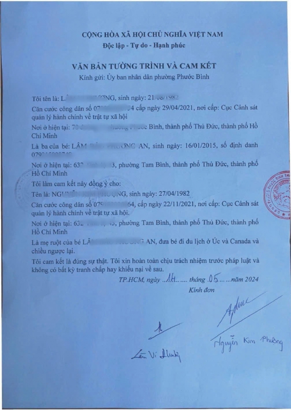 Giấy đồng ý cho con đi du lịch - điền thông tin đầy đủ của cha mẹ