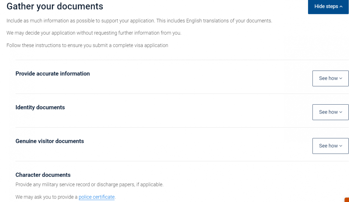 Check list visa Úc